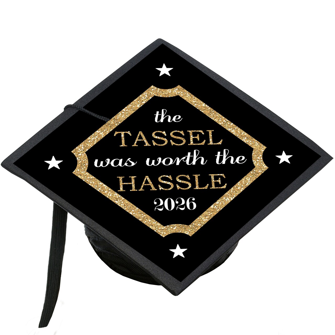 Big Dot of Happiness Tassel Worth The Hassle - Gold - 2026 Graduation Cap Decorations Kit - Grad Cap Cover